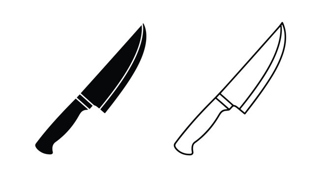 Kitchen chef knife vector icon set - Minimalist, flat icon, outline, glyph, linear, clipart, sticker - icon set
