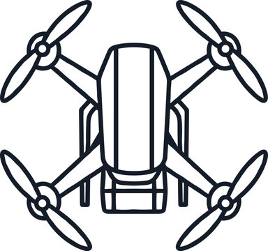Modern Quadcopter Drone Line Art - Top View Aerial Technology Vector for Drone Photography, Logistics Delivery, and Remote Control Tech Branding