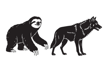 Naklejka premium Sloth and wolf silhouette comparison illustration