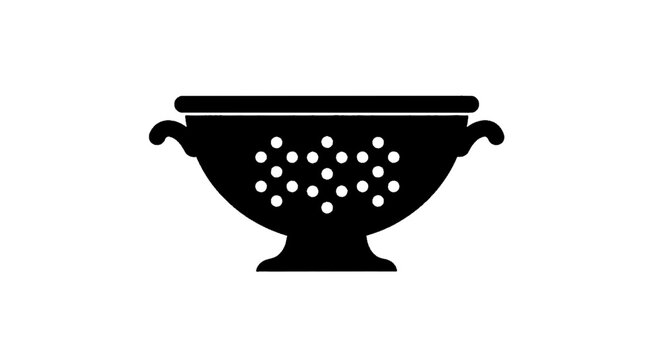 Vector illustration&nbsp;of black silhouette icon of a kitchen colander with handles on a transparent background