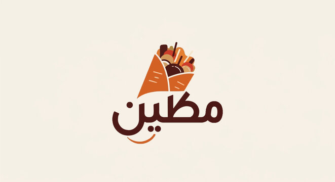 A logo featuring a food wrap and Arabic calligraphy on a light background