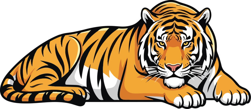 A vibrant illustration of a tiger with yellow eyes and black stripes