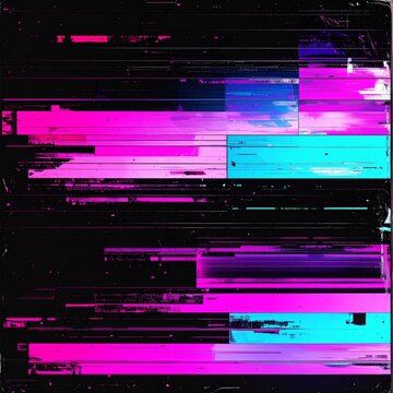 Digital Glitch Art with Distorted Pink and Blue Rectangles on Black