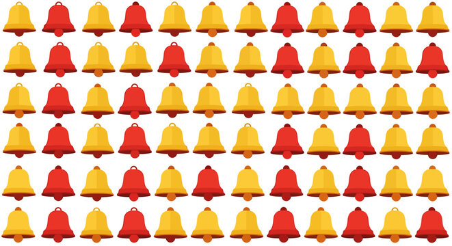 Array of red and yellow bells arranged in a grid pattern, a visual display.