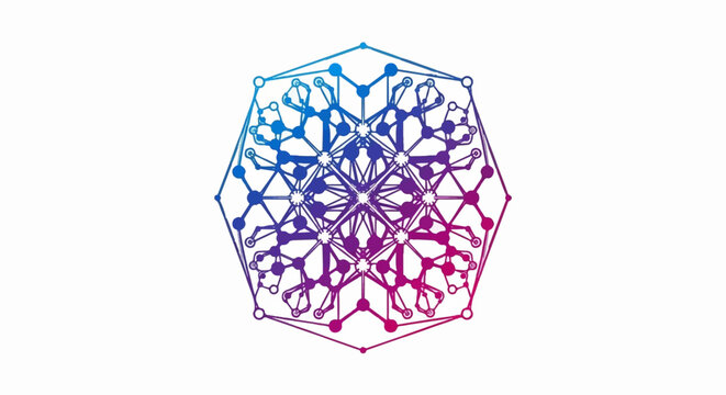 Intricate geometric network design with blue to purple gradient