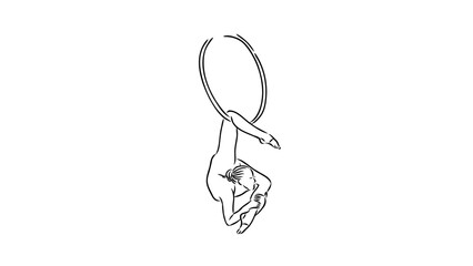 A minimalist line art illustration of a woman performing aerial hoop acrobatics © logo master