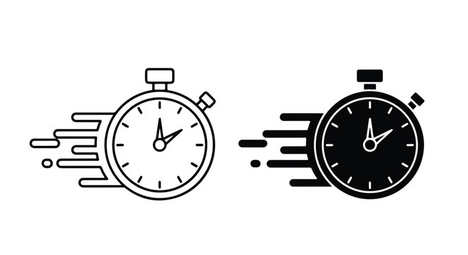Fast time stopwatch and speed icon set - logo icons vector set. Blue, Black and white icons