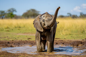 Fototapeta premium Elephant walking in the wild safari grassland