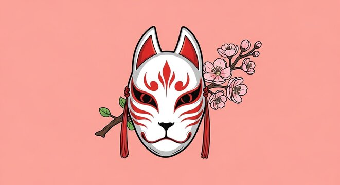 Kitsune mask with cherry blossoms