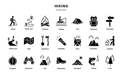Hiking and camping icon set