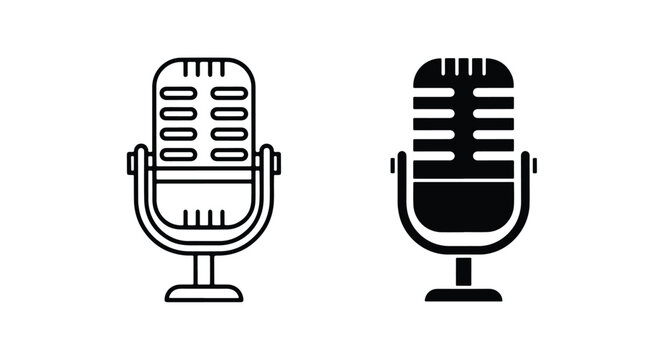 Vector icon of vintage microphone - Solid vector icons - Clipart, sticker - icon set