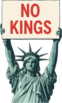 Vintage cartoon vector illustration of the Statue of Liberty isolated on white for a retro Halloween party poster design featuring a spooky night bat and witch art style