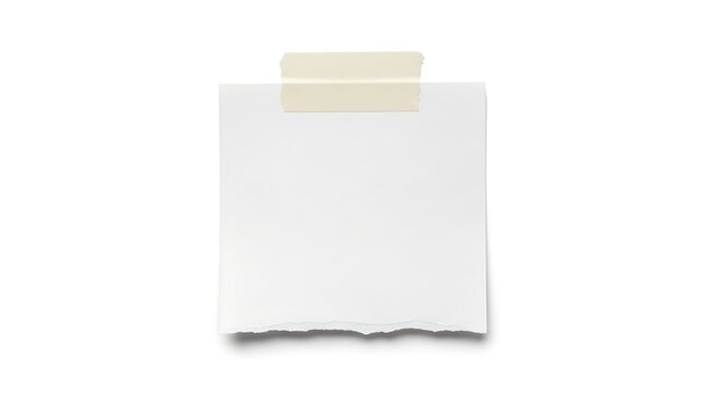 Blank white paper note taped to a white surface, ready for a message or reminder.