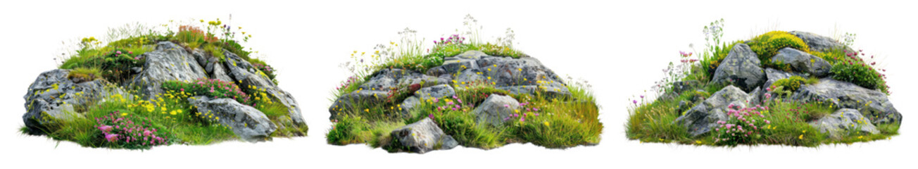 Obraz premium PNG Natural rocky landscape with vegetation on transparent background