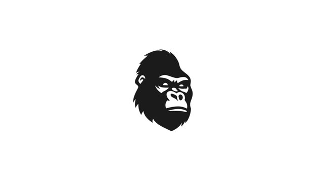 A stark black and white illustration depicting a gorilla head. The gorilla's face fills the frame