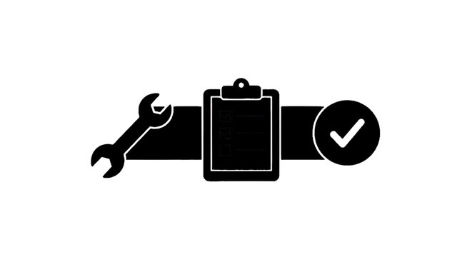 Vector illustration&nbsp;of maintenance and repair checklist icon with wrench and checkmark on a transparent background