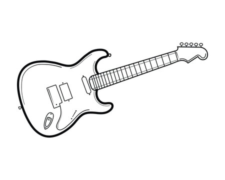 A black and line drawing of an electric guitar