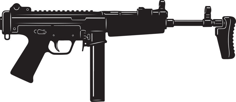 Black assault rifle, modern firearm, gun illustration, vector weapon