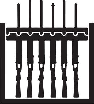 Black rifle silencer, gun suppressor, vector illustration, firearm accessory, sound moderator
