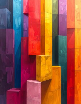 Abstract Colorful Geometric Wall Art with Vertical Rectangular Prisms