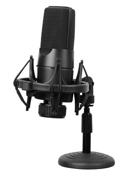 Black studio Microphone. Modern mic isolated