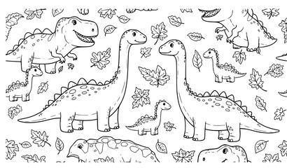 Cute dinosaur doodle seamless coloring pattern vector © Ismail