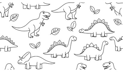 Minimal dinosaur outline seamless pattern coloring vector © Ismail