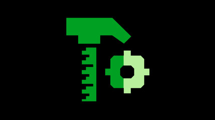 Fototapeta premium A geometric illustration of tools calipers, a wrench-like shape and a gear on a black backdrop