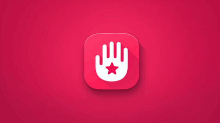 Obraz premium A stylized white hand with a star centered within, on a red background. The hand is inside of a rounded square