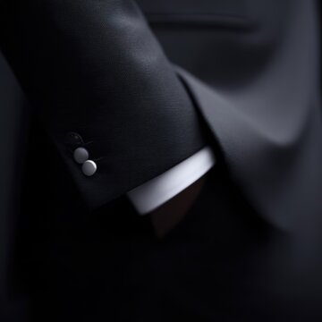 Suit jacket with a discreet NFC payment chip in the cuff, high-tech finance lifestyle