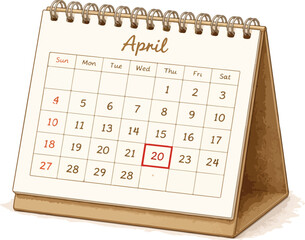 A calendar with a red mark on april watercolor illustration © madebycan