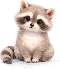 A cute pixel art raccoon sitting on the ground watercolor illustration © madebycan