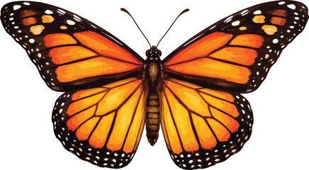 A large orange butterfly with black lines watercolor illustration © madebycan