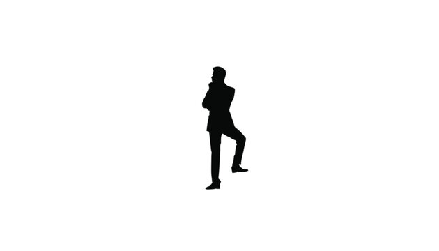 Black silhouette of a standing male figure with arms crossed in a rigid, assertive posture on white.