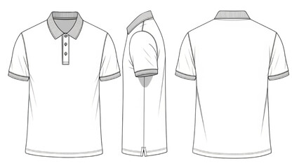 Vector CAD design style drawings of a white polo shirt in three views © Stock Image Paradise