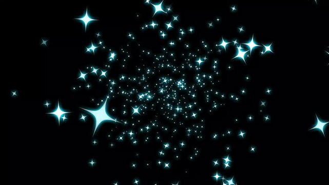 Glitter sparkle star trail, magic fairy dust animation, glowing particle line motion, twinkling burst effect, shining bokeh lights, black background, seamless 4k loop video