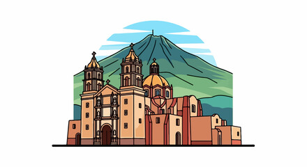 Fototapeta premium Stylized illustration of a large religious building with domes and towers