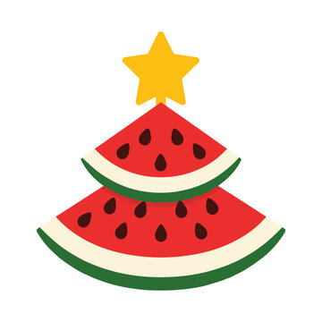 Christmas tree made of watermelon slices with star topper