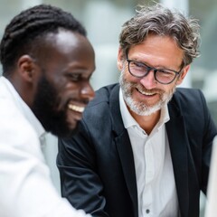 professionals wearing collaborate and talk at a modern office, showing teamwork, communication, and a positive work environment.