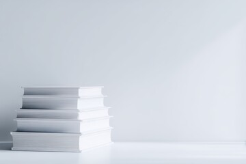 Obraz premium Stack of books on AI and Machine Learning, minimalist white library background