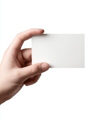 Obraz premium A6 postcard mockup held by male hands, clean grey background, sharp focus on paper
