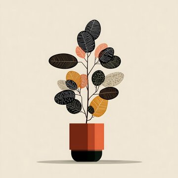 arth Tone Leaf Potted Plant Minimal Illustration
