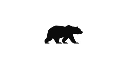 Fototapeta premium A simple, black silhouette of a bear walking on a white background, in profile