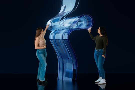 3D collaborative data form with two women in digital space