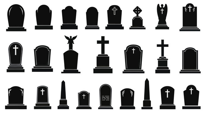 Collection of Tombstone Silhouettes: Gravestone Icons and Cemetery Symbols