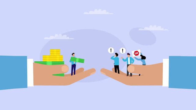 Inequality and Corporate Protest Concept with Wealth Gap and Financial Injustice cartoon animation