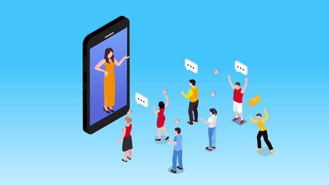Social Media Influencer Live Streaming to Audience on Smartphone App 3d animation cartoon