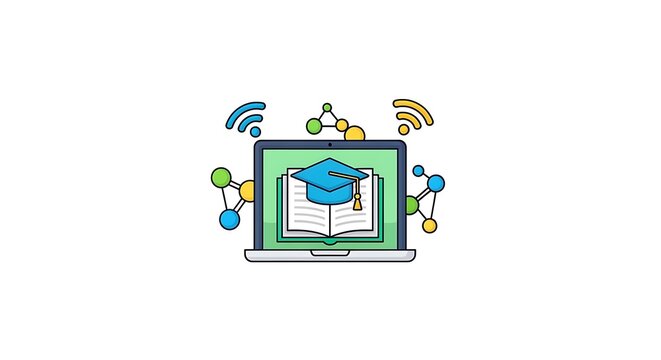 E learning and online education concept with laptop and graduation cap