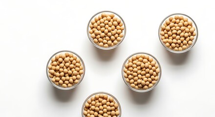 Fototapeta premium Five small bowls of chickpeas arranged.