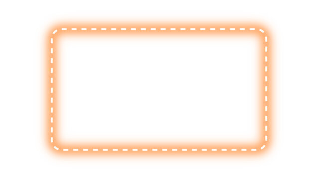 Orange neon glowing effect rectangular border dashed line frame on transparent background. Shining light glow horizontal frame shimmering perfect for modern design and mockup. PNG vector.